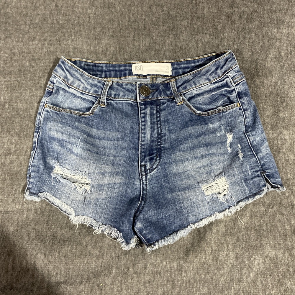 RSQ Maui High Rise Distressed Denim Jean Shorts Medium Wash Womens Size 3